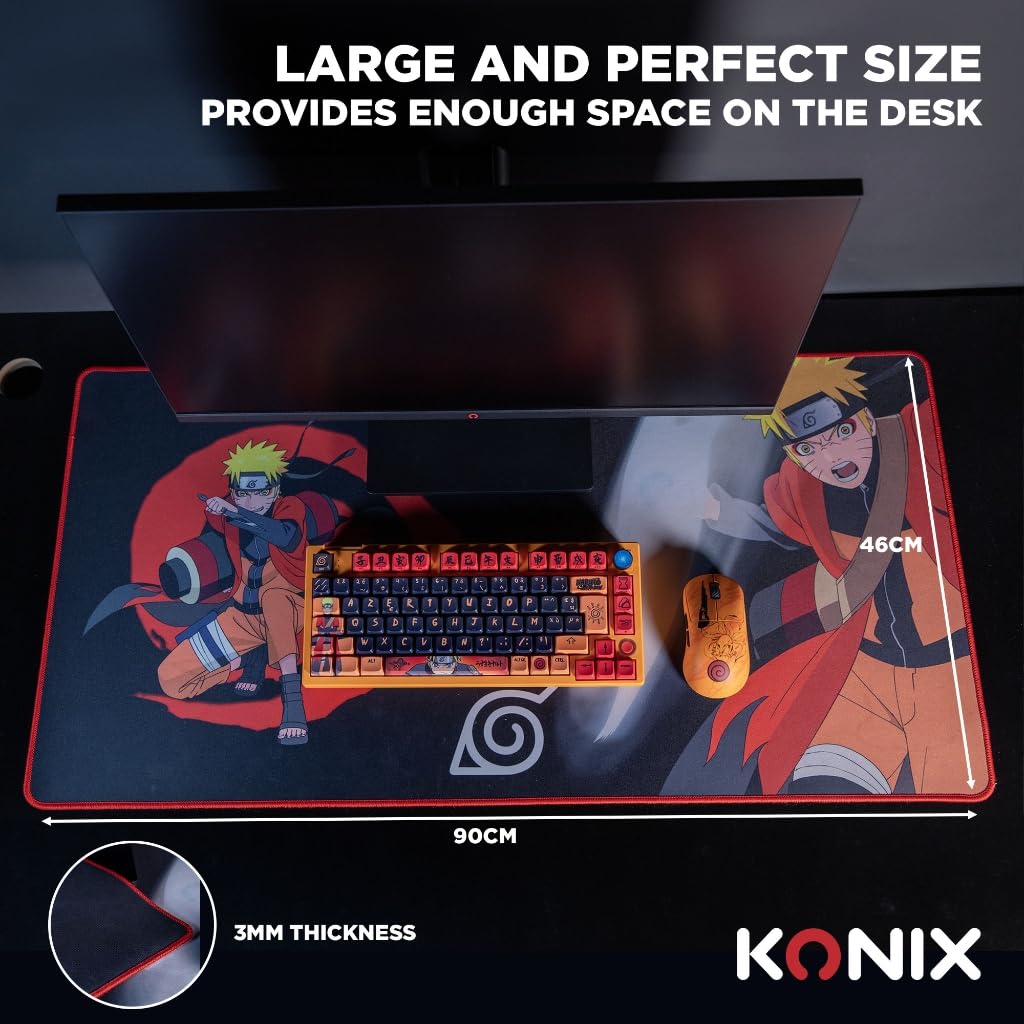 Konix Naruto Shippuden Tapis de souris gaming XXL 90 x 46 cm - Surface microfibre antidérapante - Caoutchouc - Motif Naruto Mode Hermite - Noir