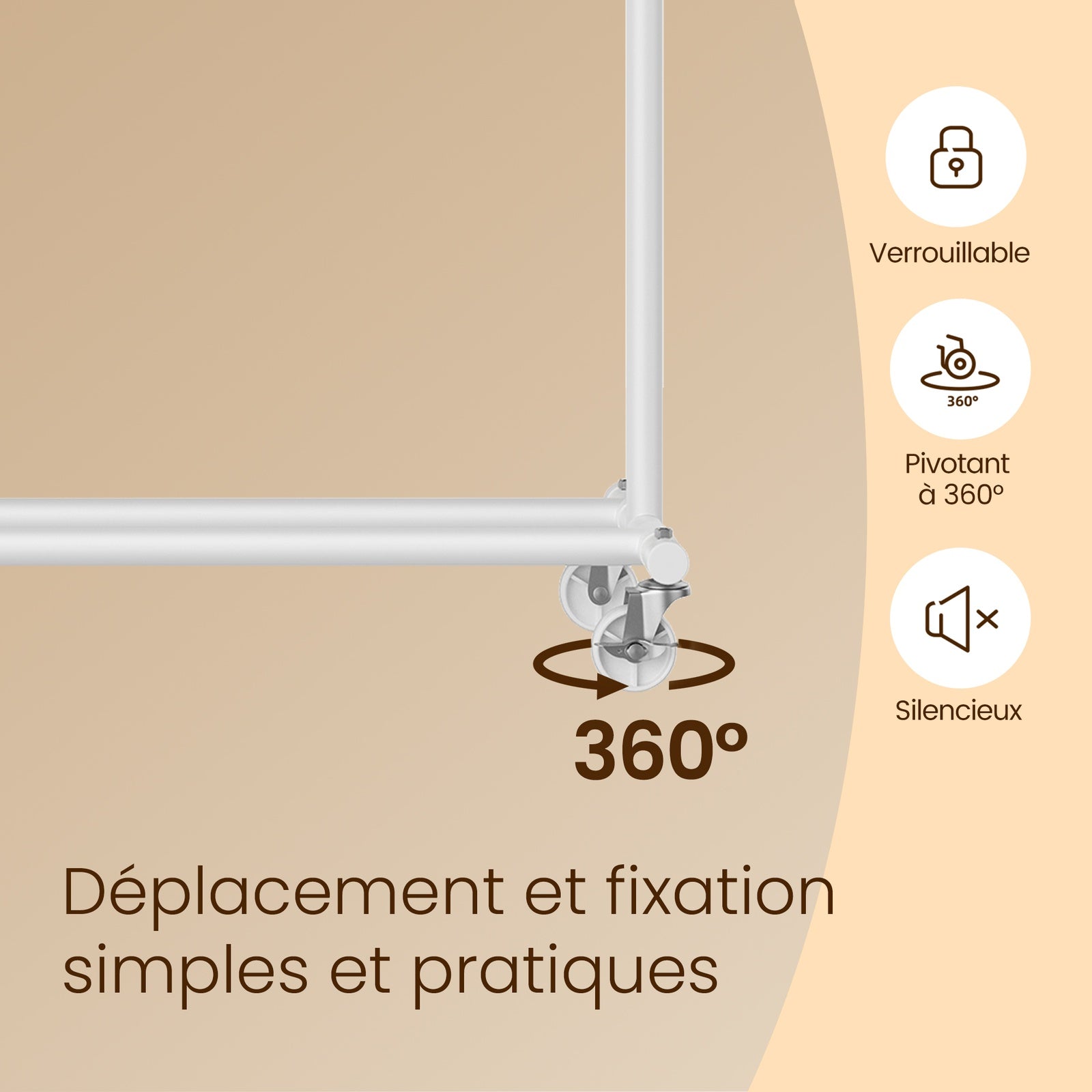 JOYFURNOS Portant à Vêtements sur Roulettes, Tringle à Vêtements Robuste, 45 x (92-132) x 161,5 cm, avec Tringle Extensible, Capacité de Charge 100 kg, Portable, Blanc