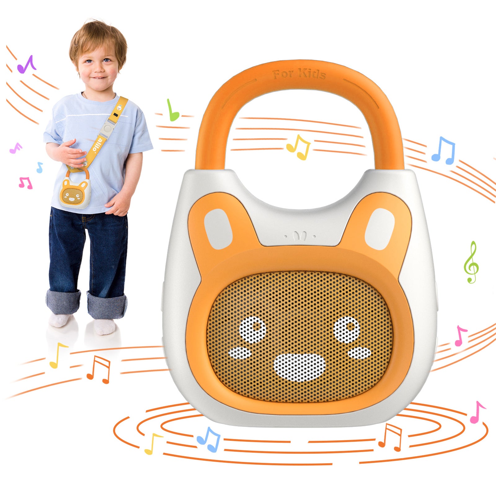 alilo Lecteur de Musique Portable pour Enfants Pocket Bunny, Jouet Musical pour Tout-Petits 1-3-5 Ans, Préchargé avec 120+ Histoires/Musiques/Berceuses/Bruit Blanc, Son Haute Fidélité, Enceinte Bluetooth de Voyage (avec Sangle et Anneau)
