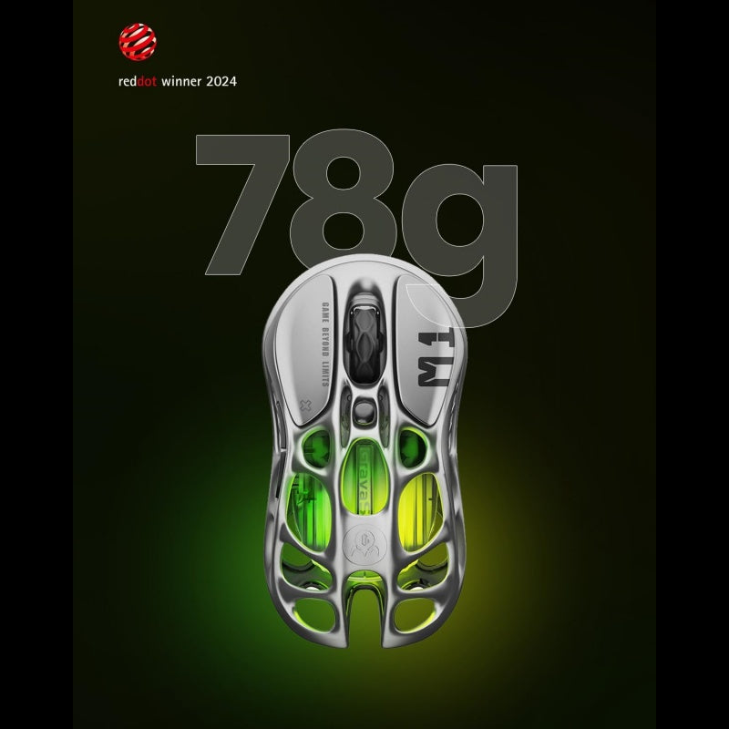 Souris gaming sans fil GravaStar Mercury M1 Pro, Souris gaming super légère 4 kHz en alliage de magnésium, 26000 DPI, Capteur PAW3395, 5 boutons programmables, RGB, Souris gaming design creux - Gunmetal