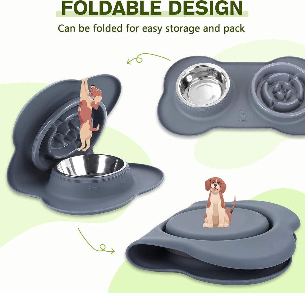 Pecute Bol anti-glouton 3 en 1, Bol en acier inoxydable, Bol anti-glouton, Tapis d'alimentation anti-éclaboussures (Taille M) - Bleu