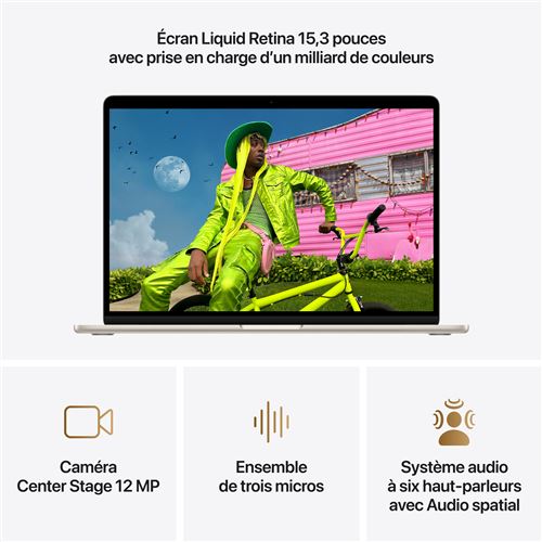 Apple MacBook Air 15 pouces (M4, CPU 10 cœurs / GPU 10 cœurs) 16 Go RAM, 256 Go SSD - Lumière stellaire, AZERTY