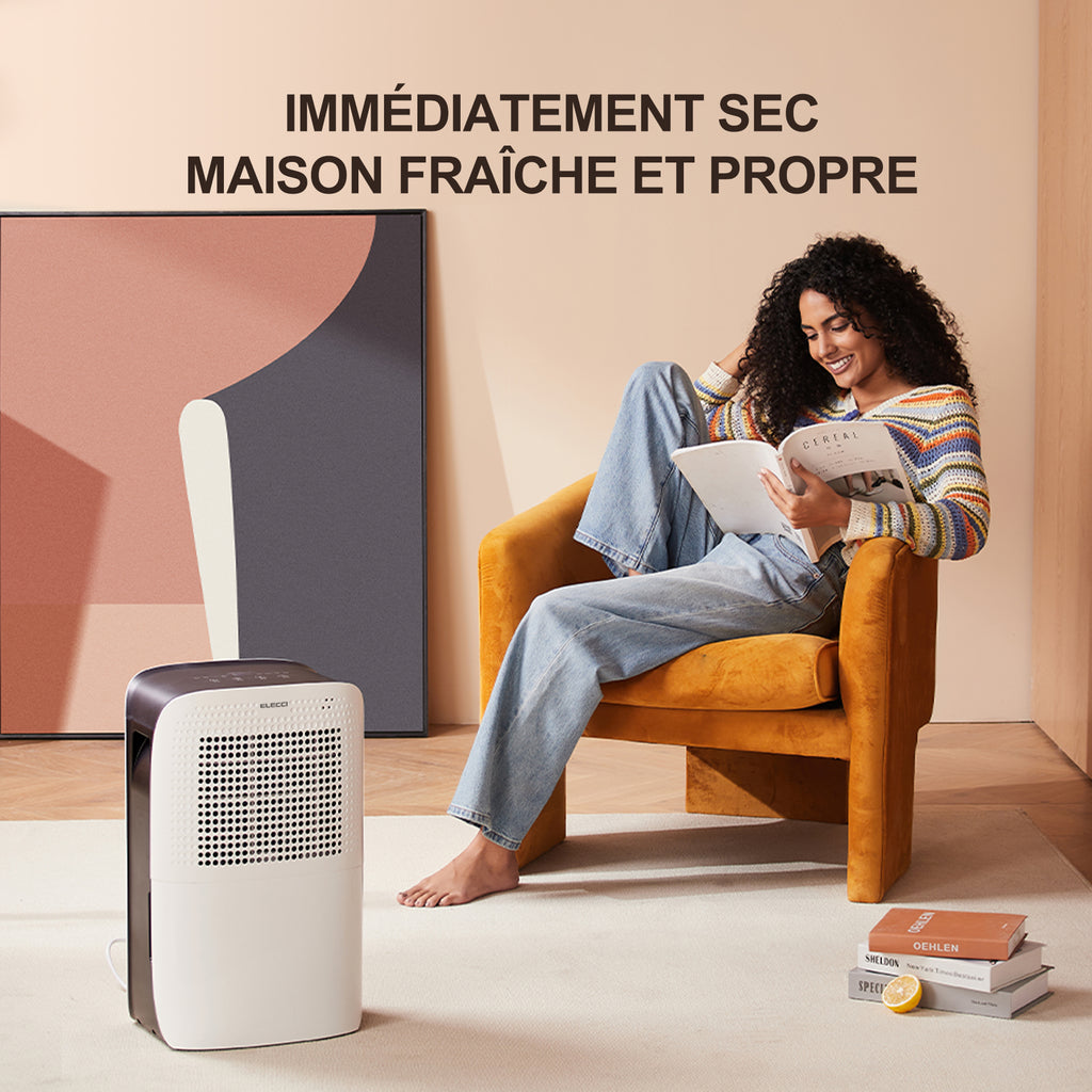ELECCI Déshumidificateurs 16 L/j avec tuyau d’évacuation, réservoir d’eau de 3,1 L, 4 modes, réfrigérant R290, évacuation continue, dégivrage automatique, minuterie 24 h