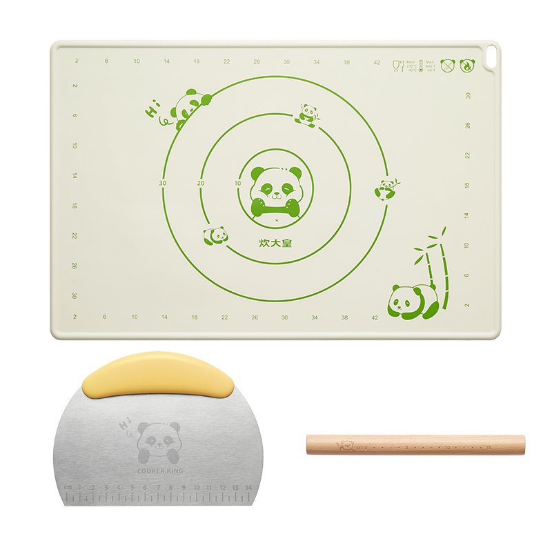 COOKER KING Qualité alimentaire Épaissie Antidérapante, Haute température, Ensemble de tapis en silicone antiadhésif 70 cm x 50 cm Spatule à pâte Rouleau à pâtisserie en bois