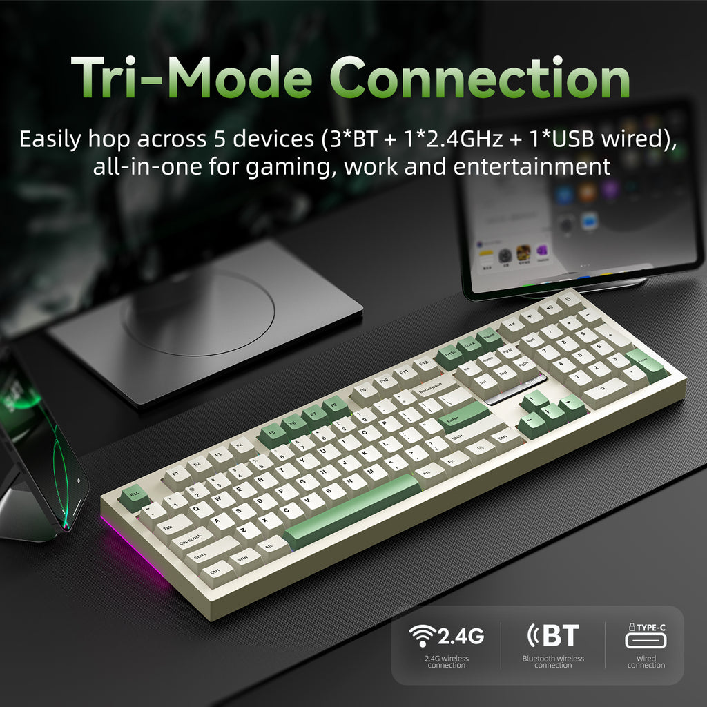 Siukie PL108W Clavier mécanique RVB 108 touches, interrupteurs amovibles, 3 modes Beige