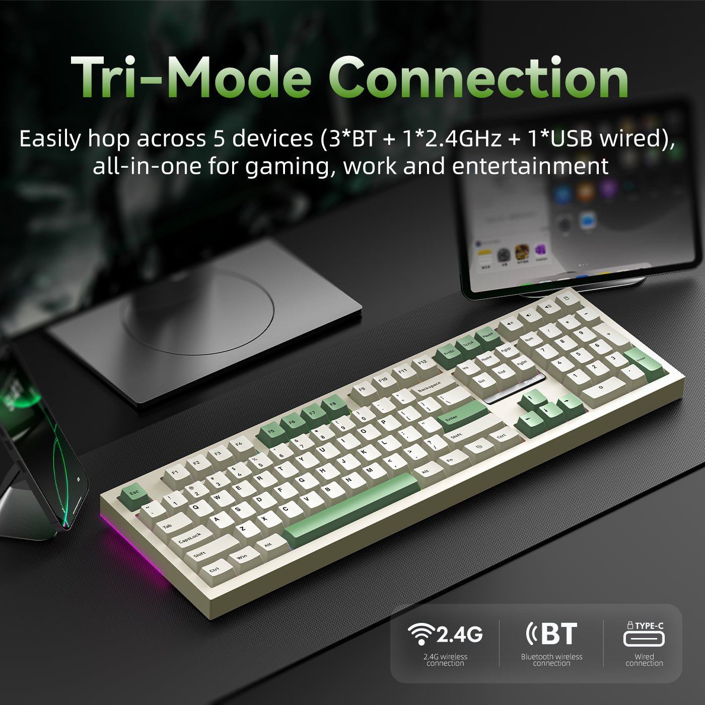 Siukie PL108W Clavier mécanique RVB 108 touches, interrupteurs amovibles, 3 modes Beige