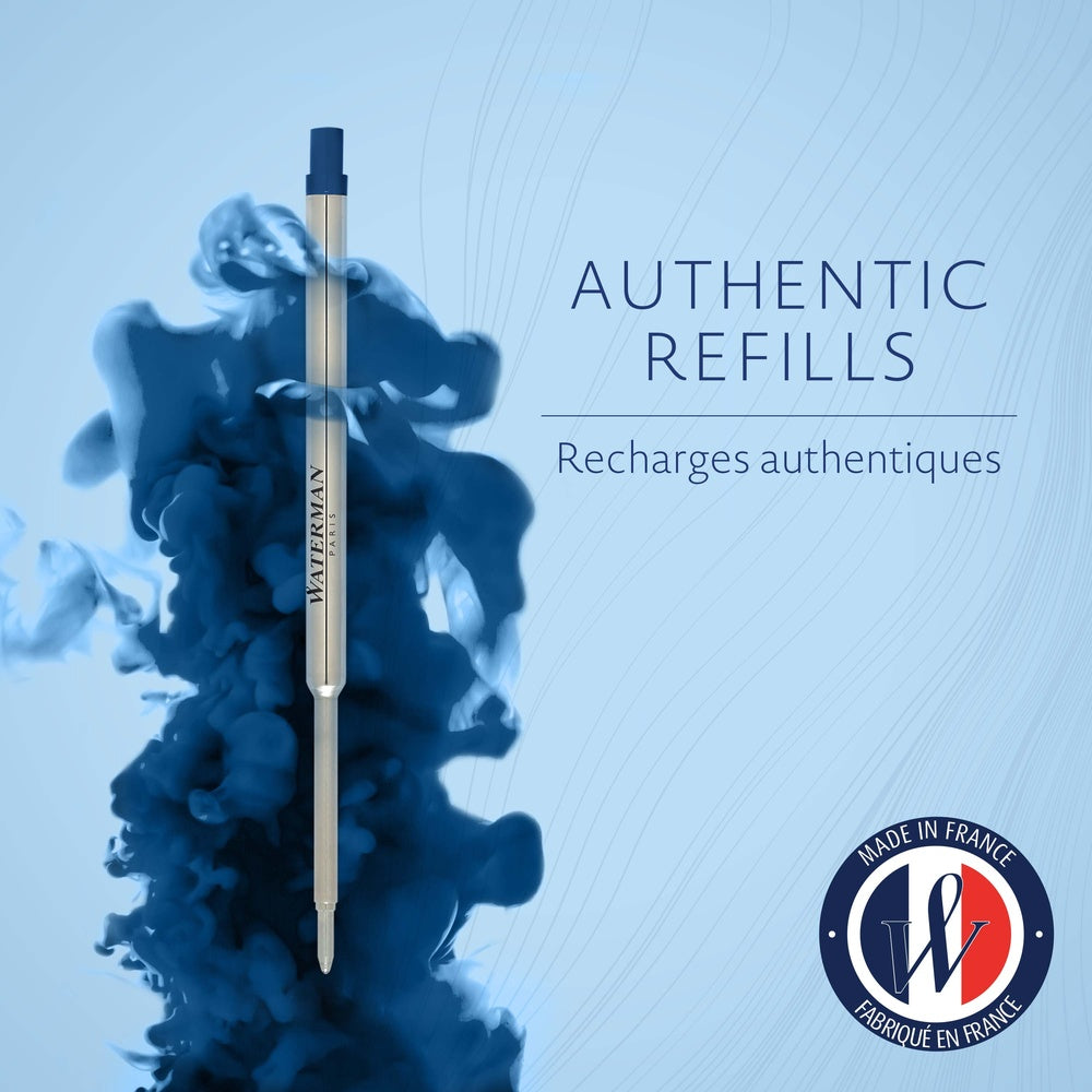 WATERMAN recharge d’encre pour stylo bille | pointe moyenne | encre bleue | Blister 1 recharge