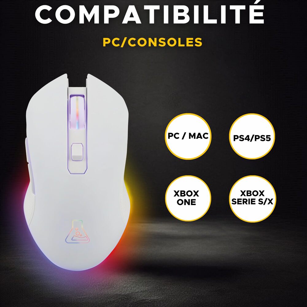 THE G-LAB KULT-HELIUM Souris Gaming sans Fil - 6400 DPI, 6 Boutons - Blanc