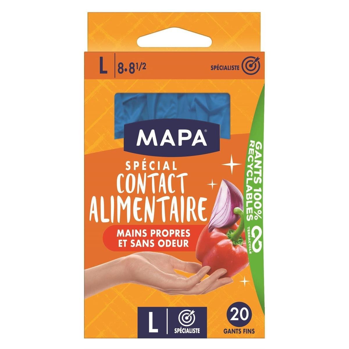 SPONTEX Gants nitrile jetables contact alimentaire Taille L 20 gants