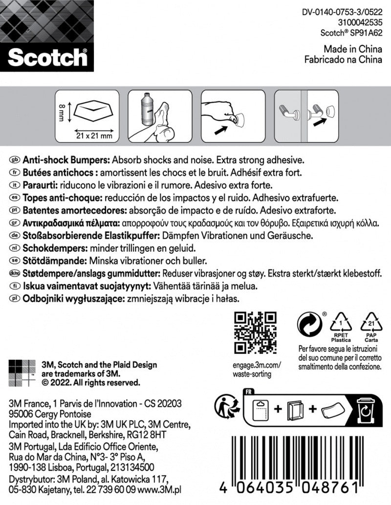 Scotch®Dôme amortisseur carré adhésif Translucide 21 x 21mm