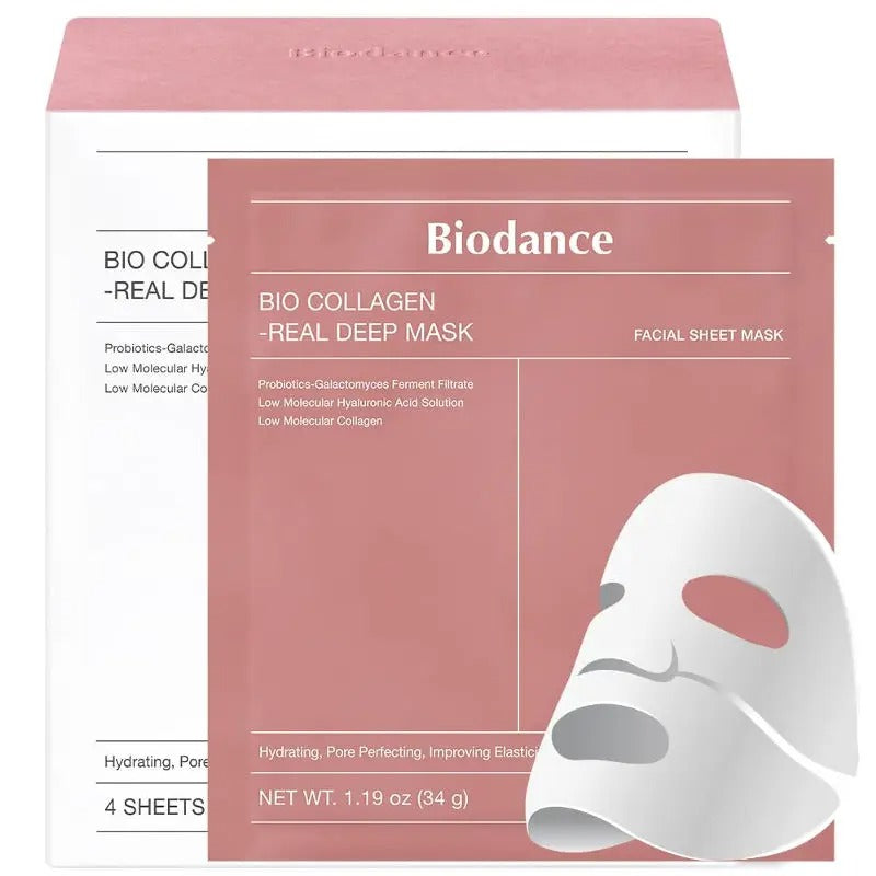 Biodance Masque Visage Collagen-Real Deep 34 g x 4 pcs - Hydratant et Raffermissant