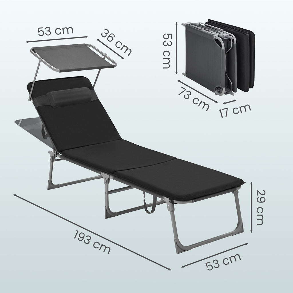 Ochama Chaise Longue de Jardin Pliante avec Dossier Réglable, Transat Extérieur, Appui-tête, Terrasse, Gris et Noir