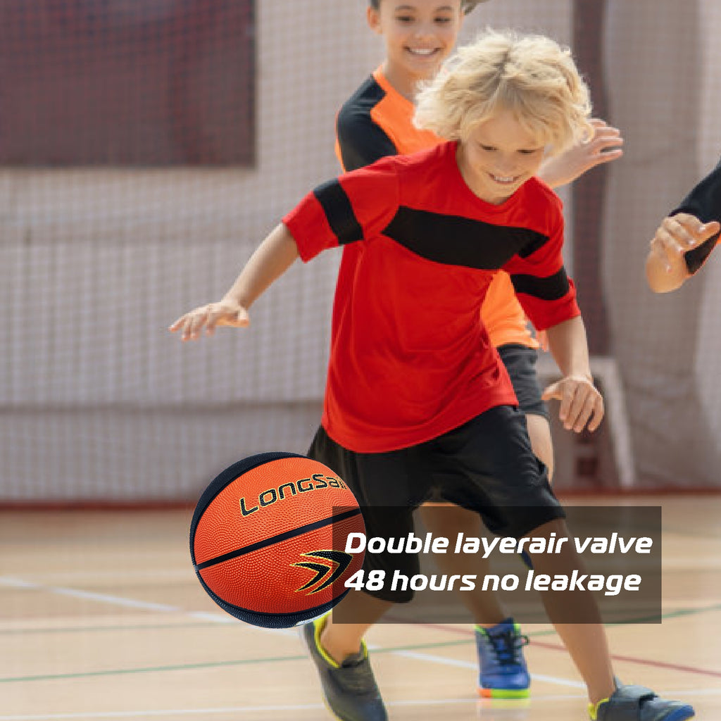LONGSAIL Ballon de basket-ball en caoutchouc haute qualité (25,5 po), taille 4#, noir/marron