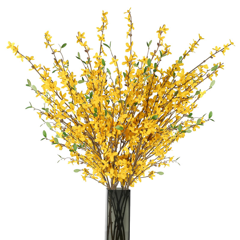 Yuejia 3 pièces 3,28 pi / 1 m Tiges de forsythia artificiel Fleurs d'orchidées artificielles Branches de forsythia en soie