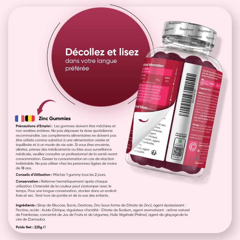 WeightWorld Citrate de zinc 50 mg 90 gommes