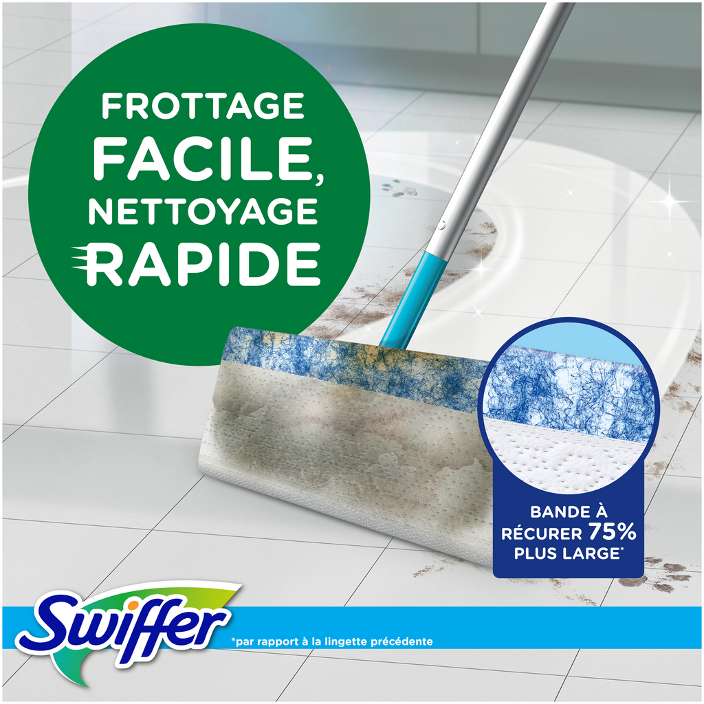 Swiffer Sweeper Lingettes Humides pour Sols, Pré-Mouillées pour Sols Durs, Captent la Poussière, la Saleté et les Cheveux, Parfum Citron, 10 Lingettes