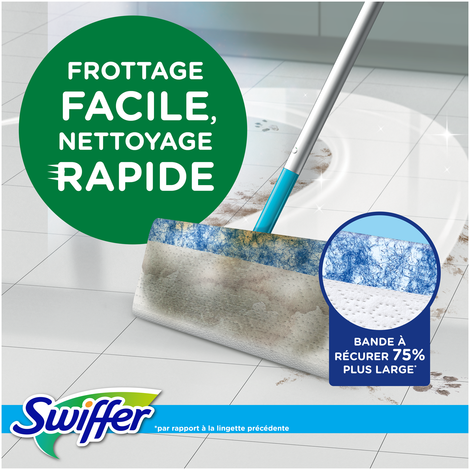 Swiffer Sweeper Lingettes Humides pour Sols, Pré-Mouillées pour Sols Durs, Captent la Poussière, la Saleté et les Cheveux, Parfum Citron, 10 Lingettes