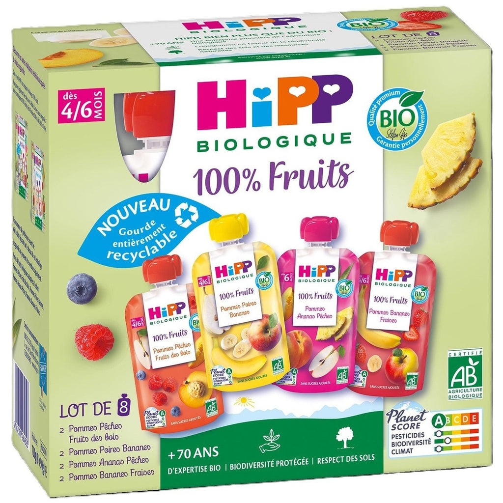 Hipp Gourde Bébé Bio Fruits Multipack 4 Variétés Dès 4/6 Mois 8x90 g