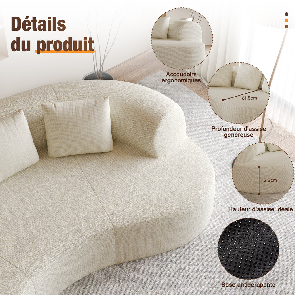 GTIMEX Canapé 2 places, Canapé modulable en chenille, 168 x 90 x 67 cm, Capacité de charge statique : 270 kg, Aucun assemblage requis, Canapé sans armatures, Canapé rembourré au design incurvé avec 3 coussins décoratifs pour salon et petits apparteme