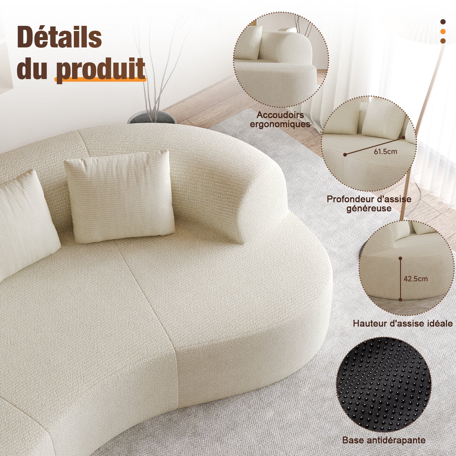 GTIMEX Canapé 2 places, Canapé modulable en chenille, 168 x 90 x 67 cm, Capacité de charge statique : 270 kg, Aucun assemblage requis, Canapé sans armatures, Canapé rembourré au design incurvé avec 3 coussins décoratifs pour salon et petits apparteme