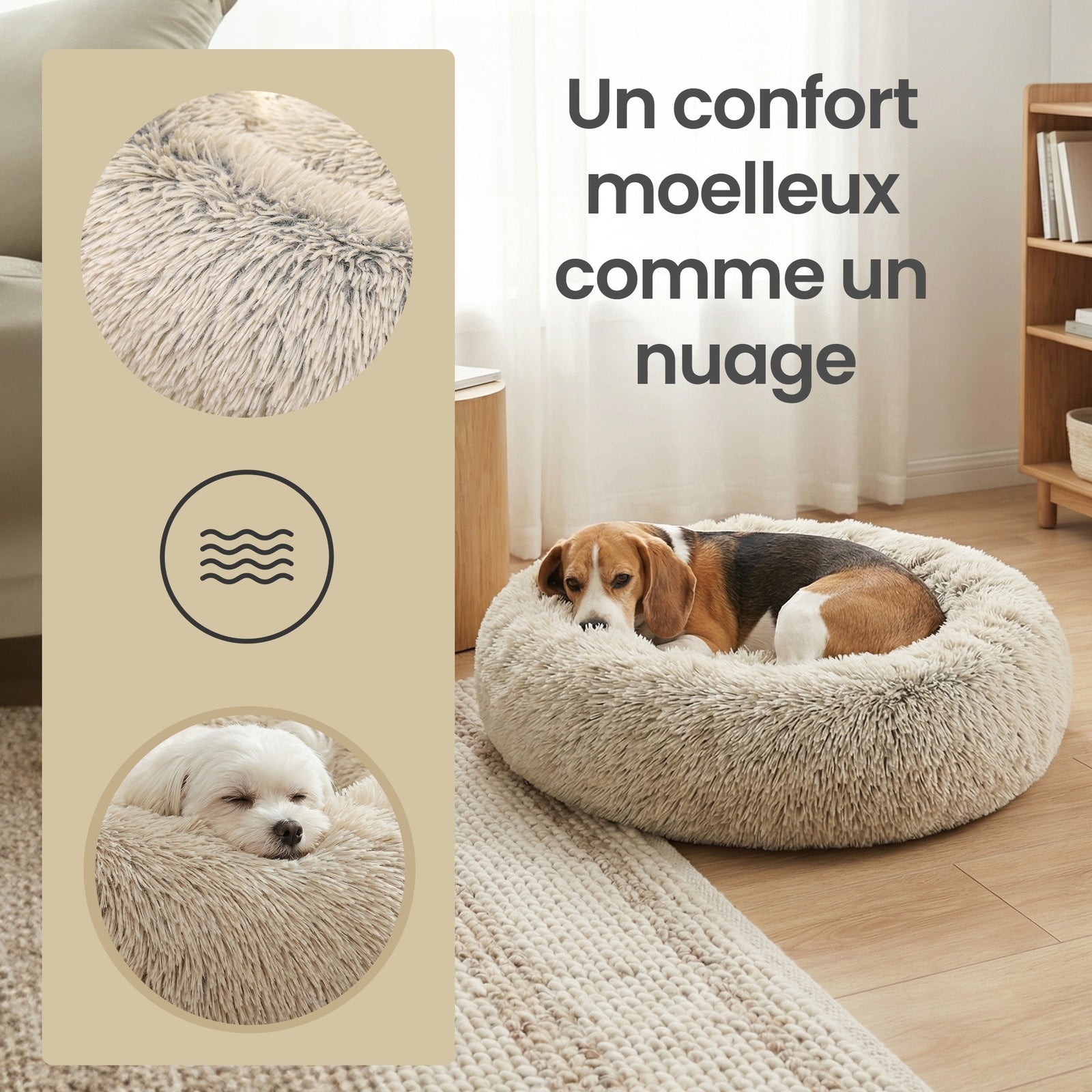 Ochama Lit pour chien en forme de beignet, Housse amovible et lavable, Kaki