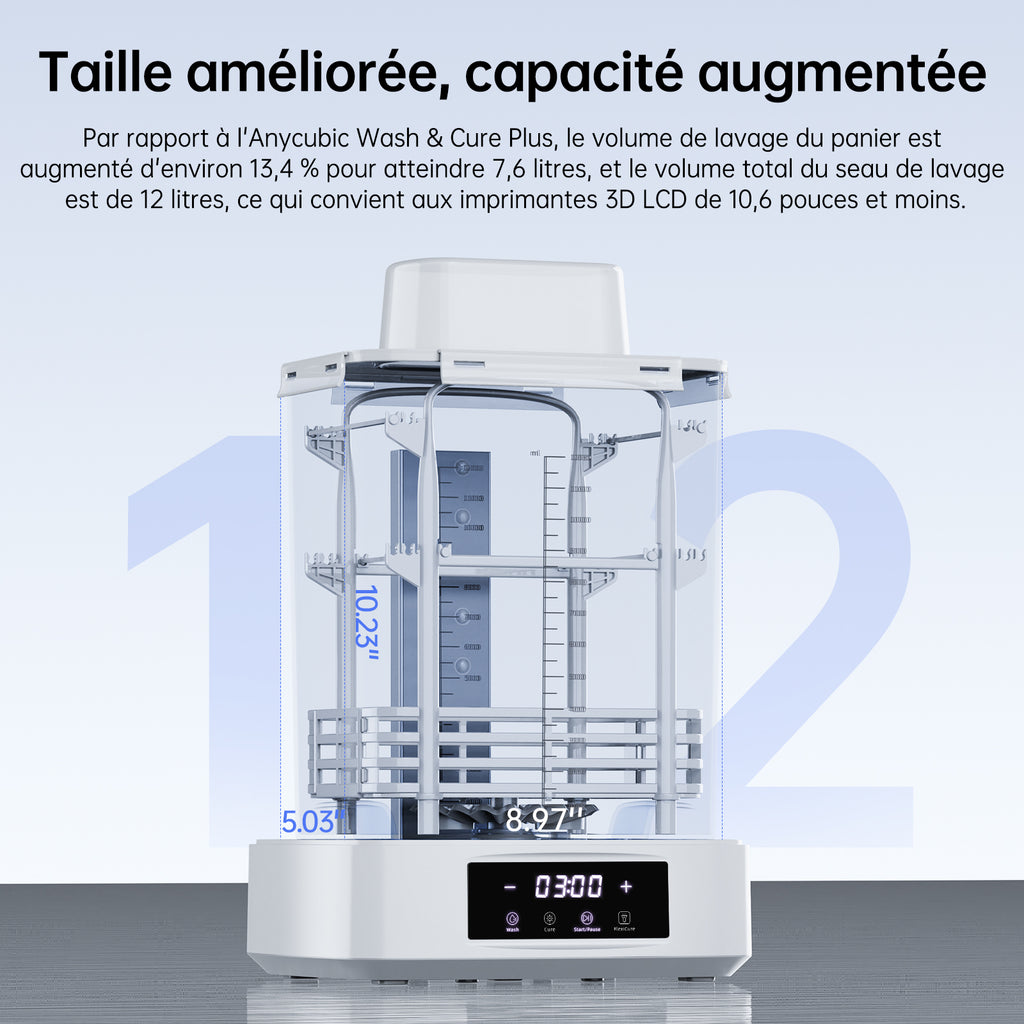 ANYCUBICWash & Cure 3 Plus Station de post-traitement 2 en 1 à grande capacité avec volume de lavage de 228×128×260 mm