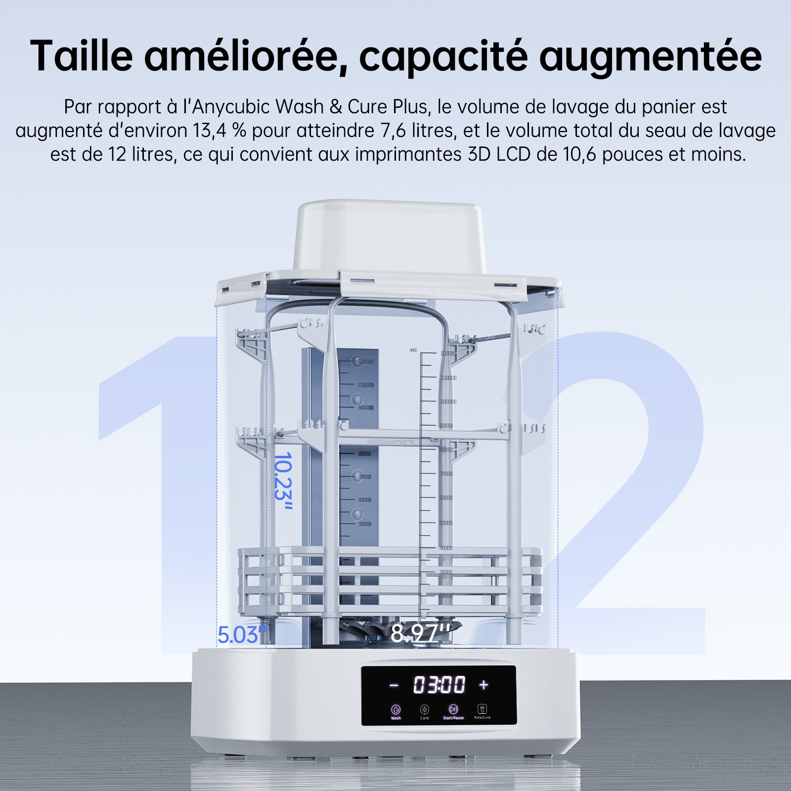 ANYCUBICWash & Cure 3 Plus Station de post-traitement 2 en 1 à grande capacité avec volume de lavage de 228×128×260 mm