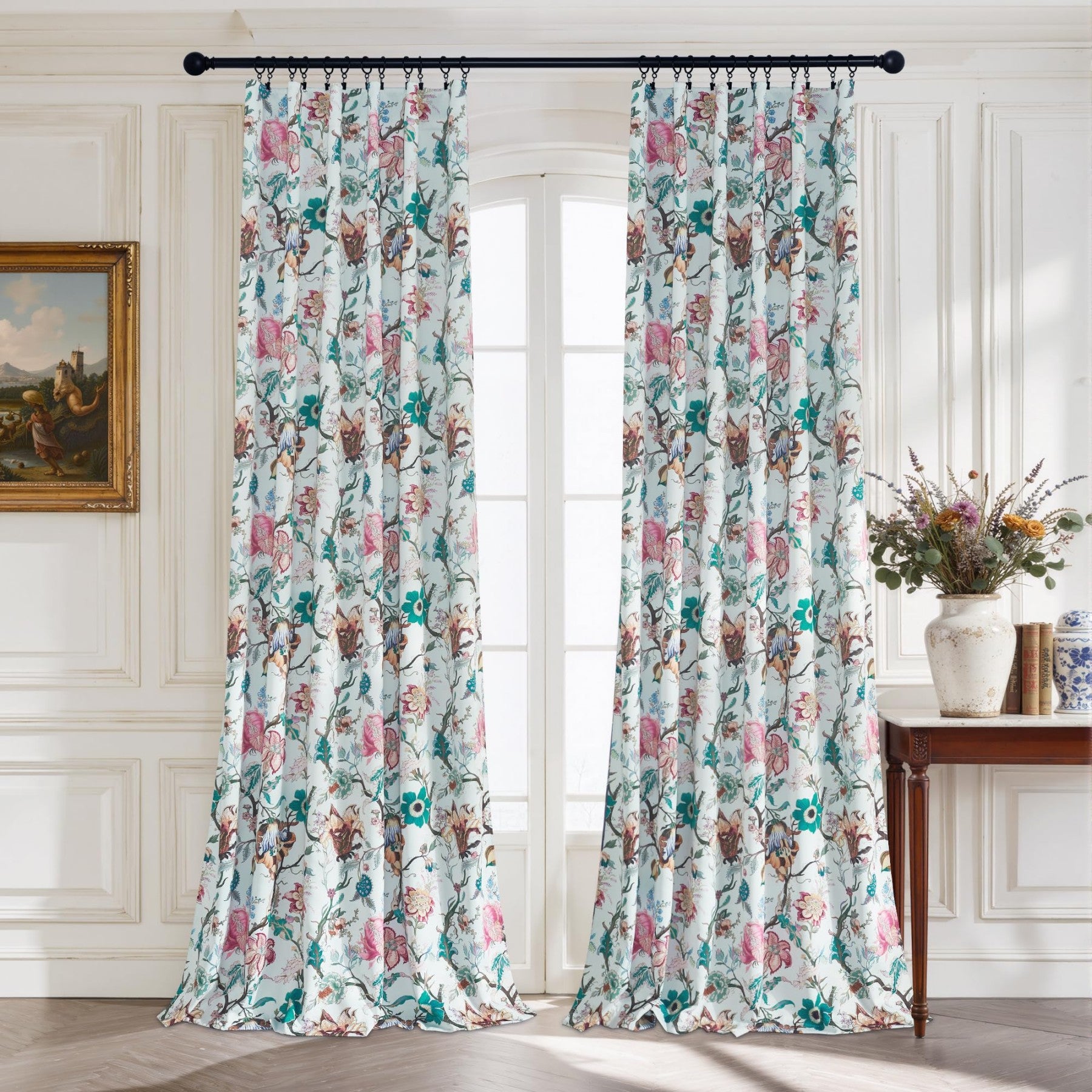 PONY DANCE Rideaux floraux 100 % occultants, Imprimé liane botanique vintage, Rideaux à isolation thermique pour chambre et salon, 2 panneaux, L 132 x H 220 cm, Rose