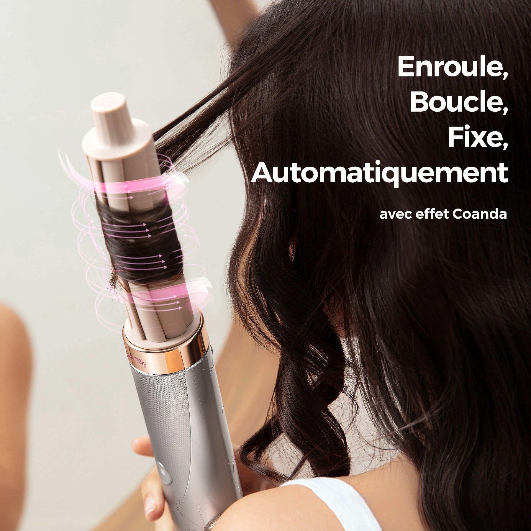 Lecomely Brosse coiffante à air 5 en 1 avec fonctions de bouclage et séchage automatiques, sèche-cheveux léger haute vitesse à air enveloppant avec technologie à ions négatifs