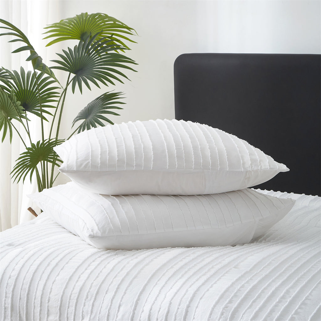 Meeallhome Parure de lit Rayures verticales découpées 200*200 cm/65*65 cm*2 Blanc