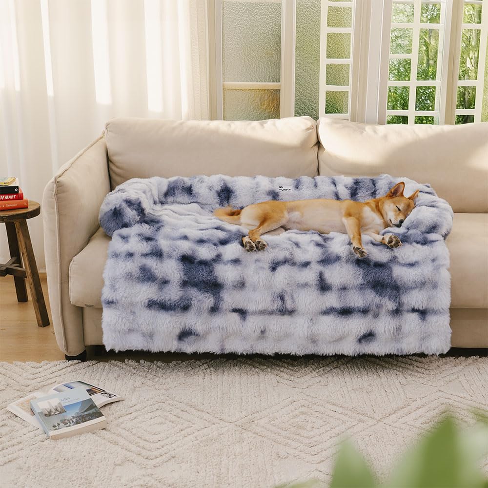 FUNNYFUZZY Tapis de canapé protecteur pour animaux, lit apaisant moelleux en peluche pour chien et chat, taille S, Bleu