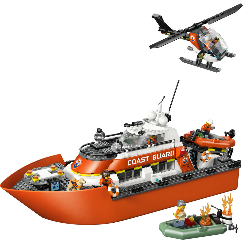 LEGO City Bateau de Sauvetage de la Garde Côtière & Hélicoptère 60504 Set de Jouets de Construction (742 Pièces)