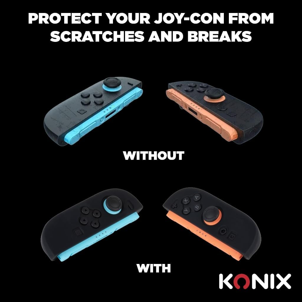 Konix Coque de protection pour manettes Joy-Con Nintendo Switch 2 - Silicone - Antichoc - Anti-rayures - Anti-poussière - Noir