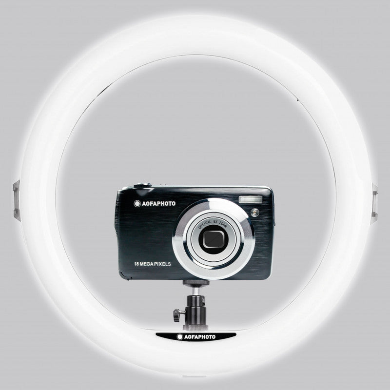 AgfaPhoto Lampe annulaire diamètre 28 po avec supports pour téléphone et appareil photo