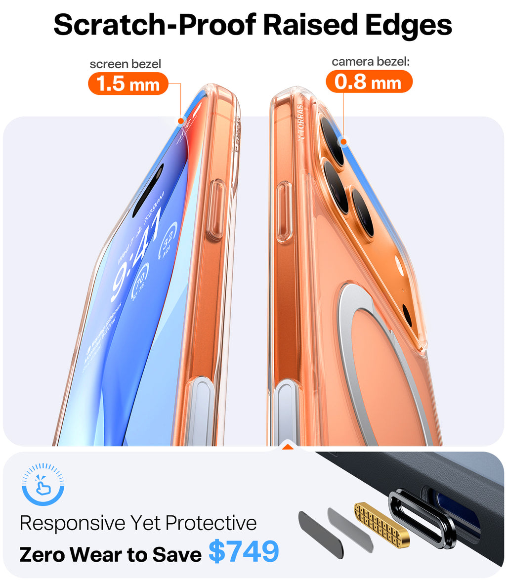 TORRAS Coque Série Ostand Spin pour iPhone 17 Pro , [Finition mate antidérapante et anti-traces de doigts] - Transparente