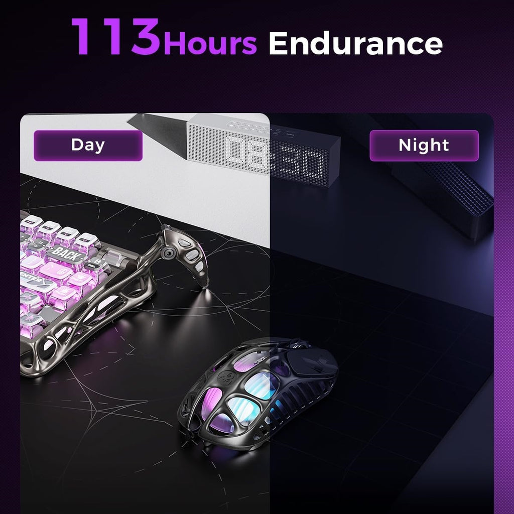 Souris de jeu sans fil GravaStar Mercury X Pro 49 g, Dongle 8K, Capteur PAW 3950 32 000 DPI, Taux d'interrogation 8 000 Hz, Alliage de magnésium, Design creux, Éclairage RGB