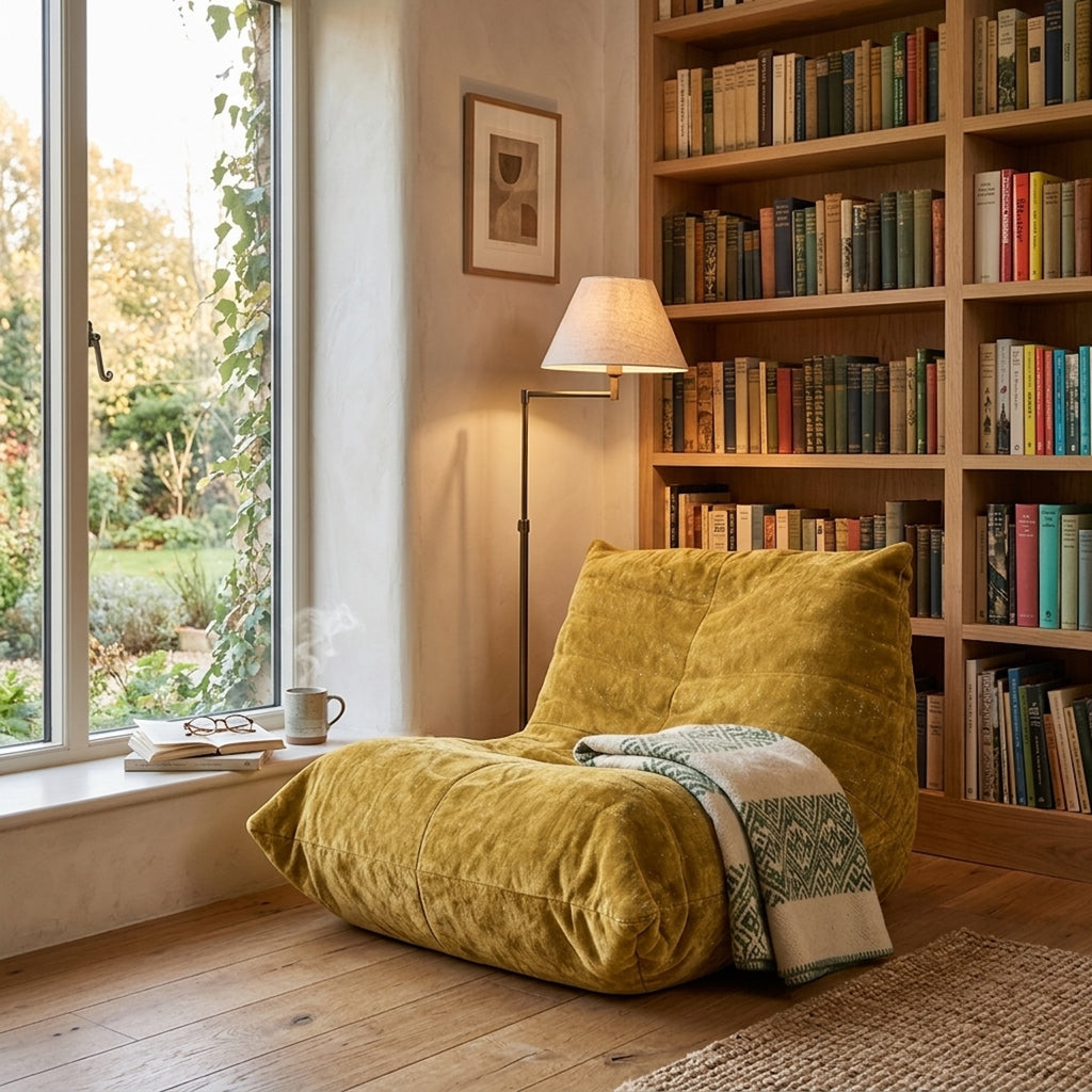 URBAN MEUBLE Fauteuil pouf en chenille Série canapé de détente Jaune 90 x 100 x 80 cm