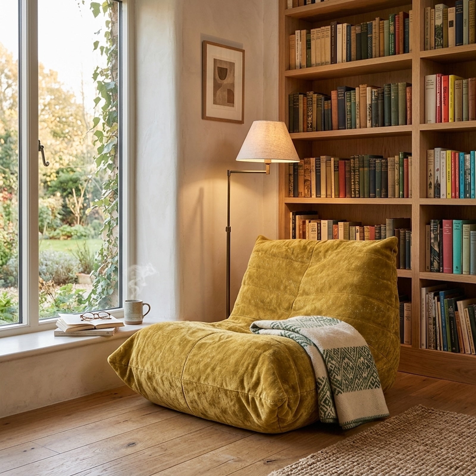 URBAN MEUBLE Fauteuil pouf en chenille Série canapé de détente Jaune 90 x 100 x 80 cm