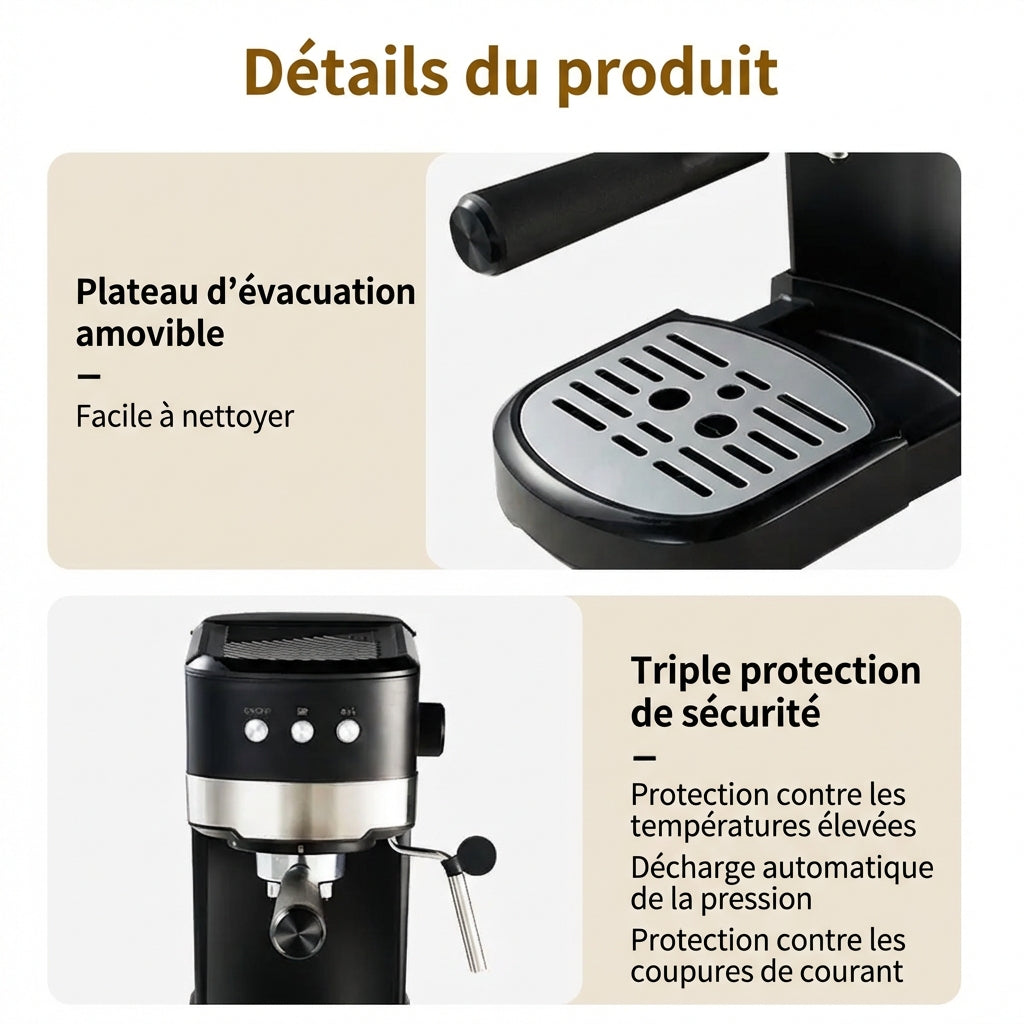 ochama Machine À Espresso Semi‑Automatique À Pression, Extraction Espresso 15Bar, Puissant Mousseur À Lait Vapeur, Fonction Réchauffage Des Tasses, Réservoir D’eau Grande Capacité 1,2L