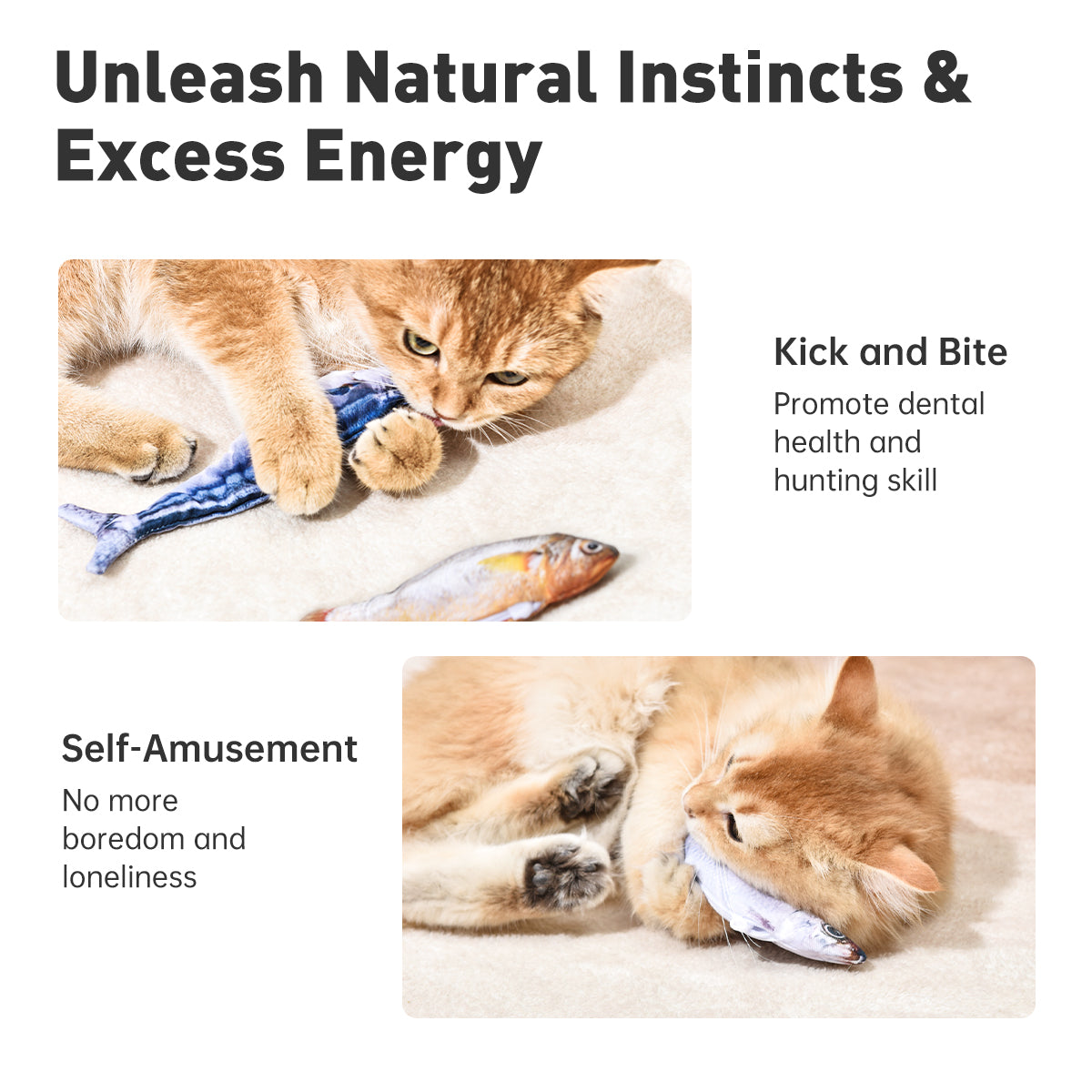 PETGRAVITY Lot de 3 jouets poissons remuants pour chat avec herbe à chat