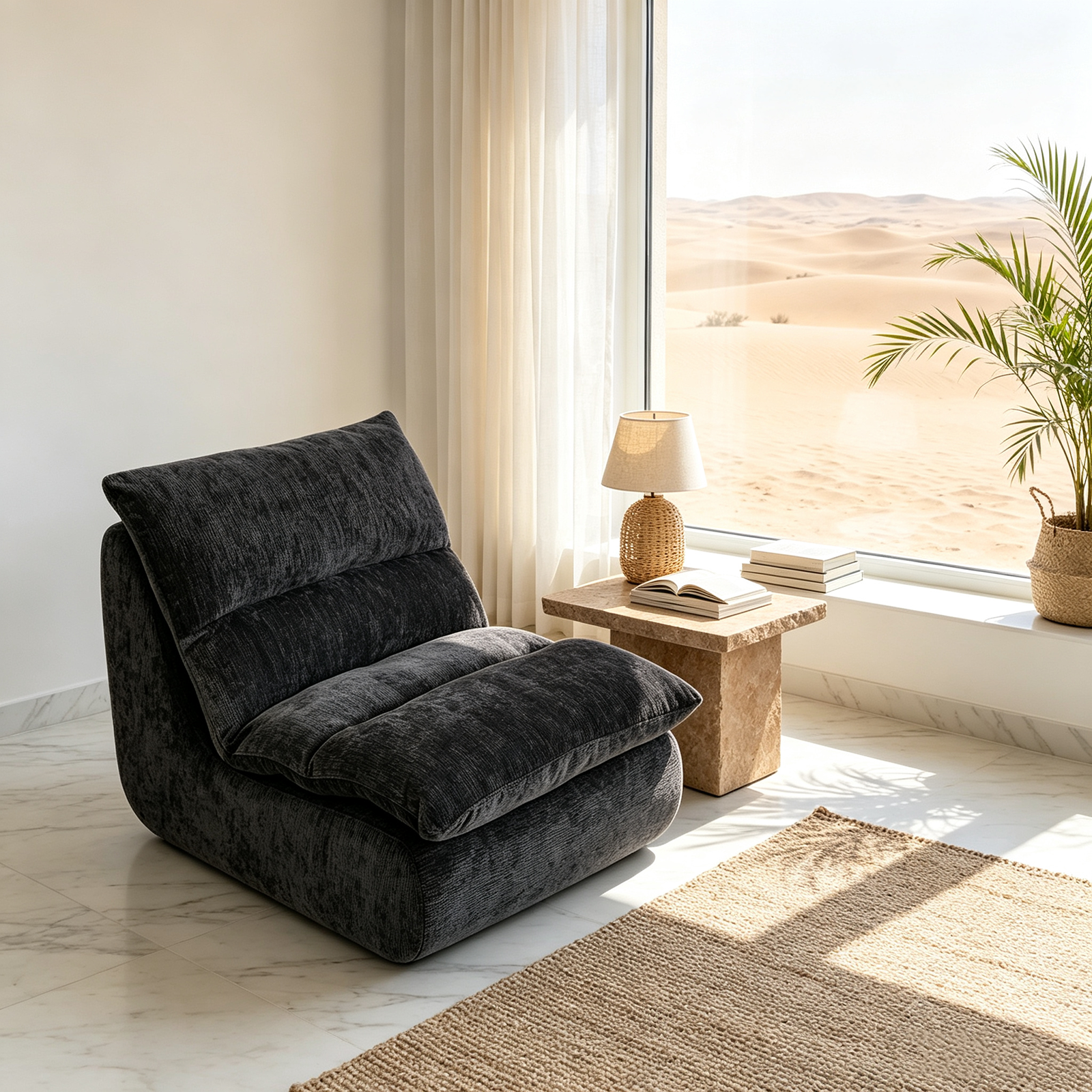 Un fauteuil à mémoire de forme haute densité, chaise de salon confortable en velours chenille, chaise de lecture détendue, pour salon, chambre, salle de jeux, noir