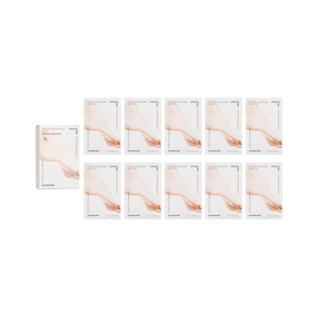 innisfree Coffret de Masques Soin Spécial Pieds Exclusivité Voyage 20 ml x 10 Feuilles