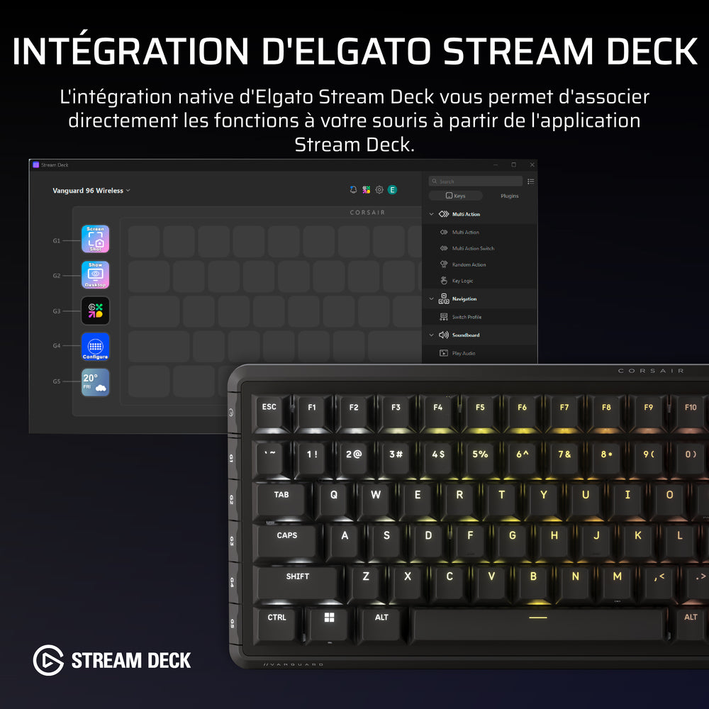 CORSAIR VANGUARD 96 Clavier Gaming Mécanique (MLX Plasma) sans fil RGB 96% - AZERTY - Noir