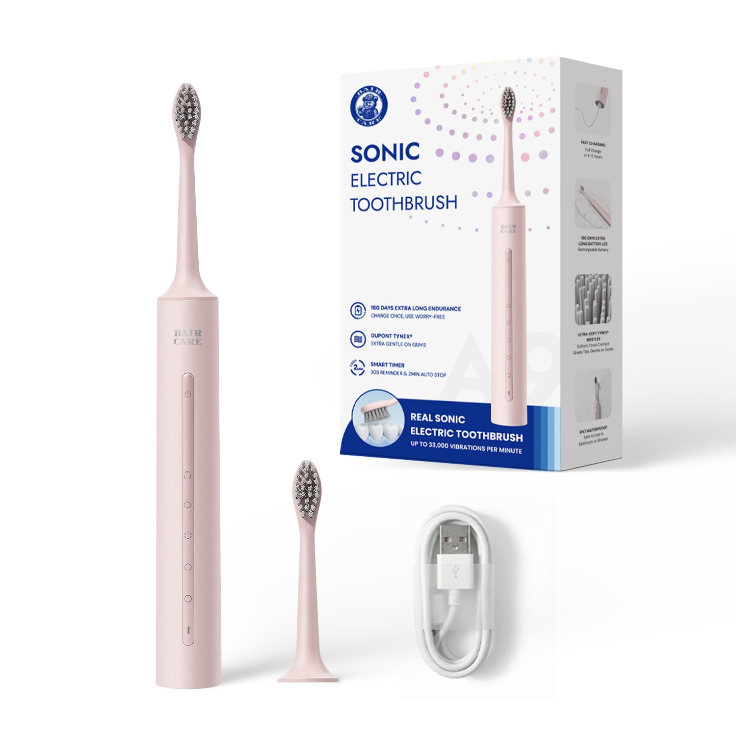 BAIR CARE A9 Brosse à dents électrique sonique avec autonomie longue durée