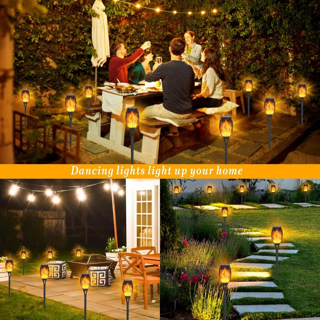 Lumières solaires pour jardin extérieur 4 pièces, 12 LED grandes torches solaires pour extérieur vacillantes hauteur 51 cm, Lampe solaire pour extérieur IP65 étanche