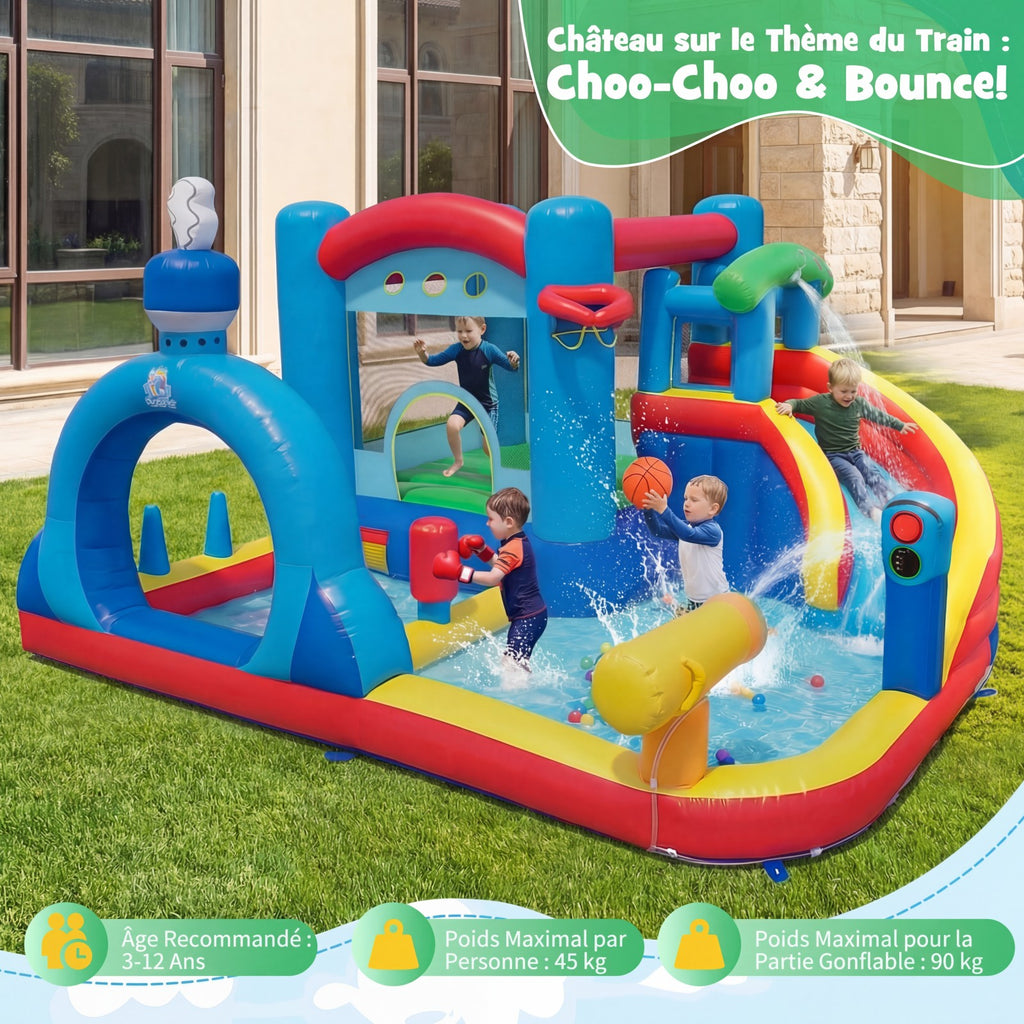 Costway Château gonflable avec toboggan aquatique, aire de saut, piscine, canon à eau, sacs de sable et jeu de panier (gonfleur non inclus)