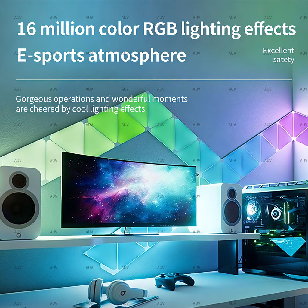 RGB LED Barres lumineuses murales gaming triangulaires, 6 pièces, avec télécommande, panneau lumineux LED intelligent combinable, DIY, synchronisation musicale via application
