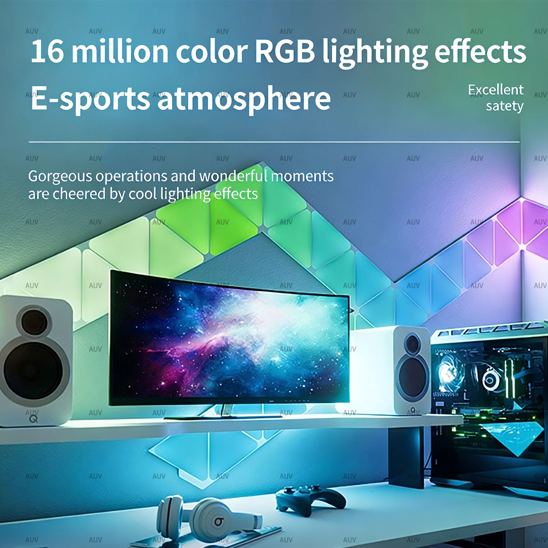 RGB LED Barres lumineuses murales gaming triangulaires, 6 pièces, avec télécommande, panneau lumineux LED intelligent combinable, DIY, synchronisation musicale via application