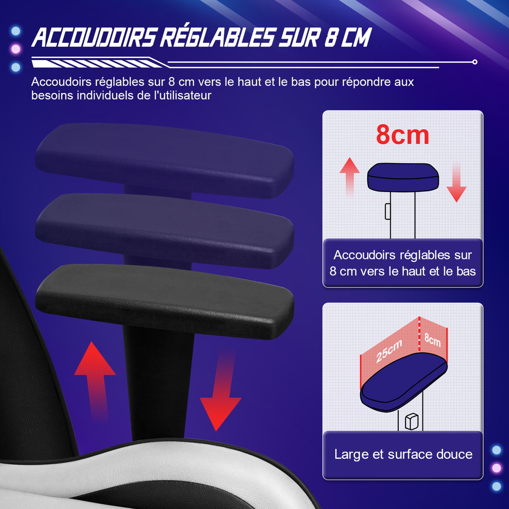 GTIMEX Chaise de bureau ergonomique avec soutien lombaire réglable, appuie-tête et accoudoirs, chaise de jeu rembourrée, fonction d'inclinaison, capacité de charge de 150 kg