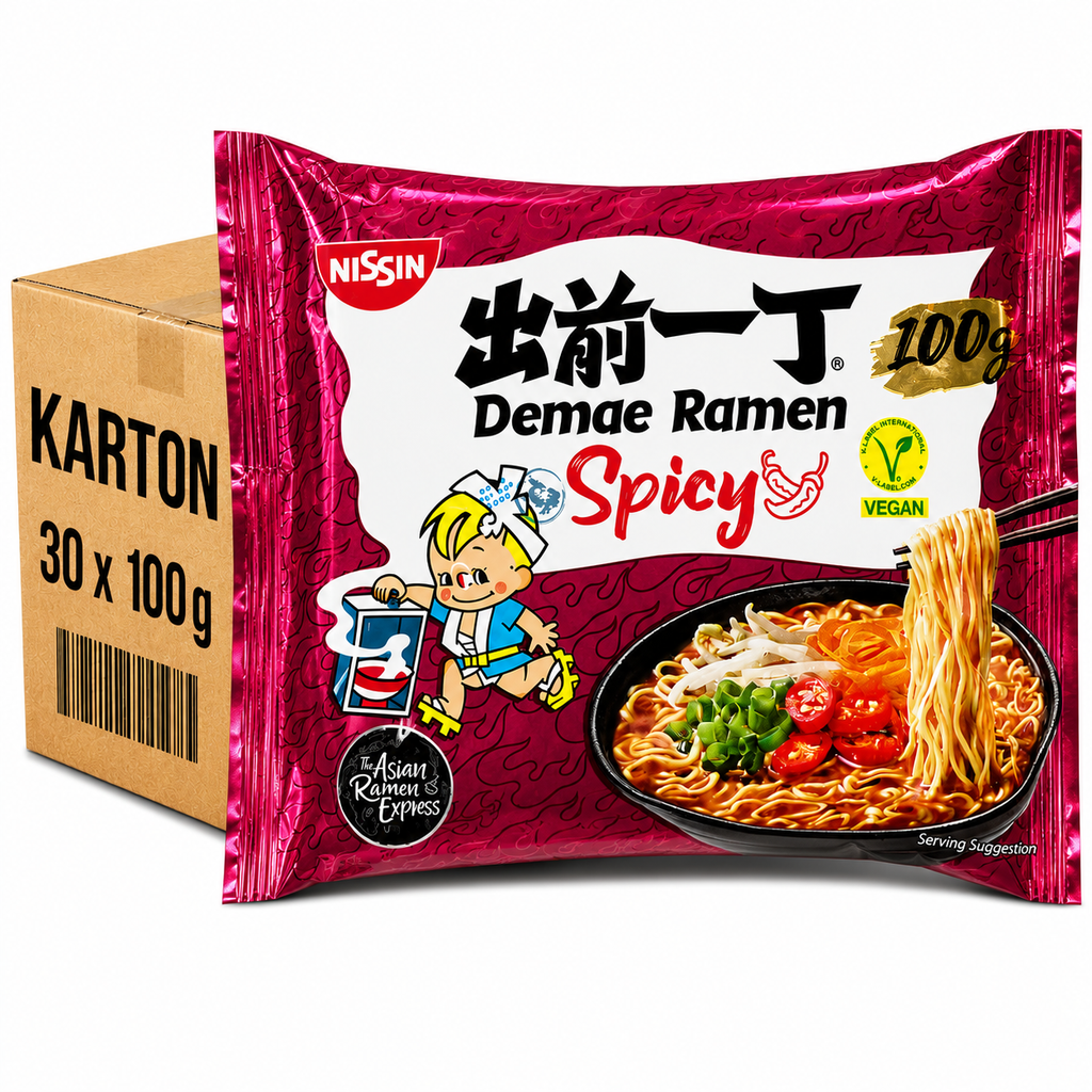 NISSIN Demae Nouilles Instantanées Piquantes en Sachet 30 x 100 g 1 boîte
